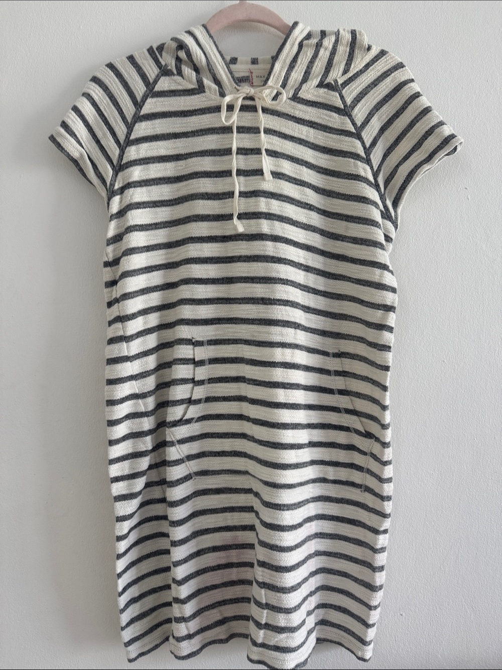 Max Studio Cream and Black Striped Mini Hoodie Dress